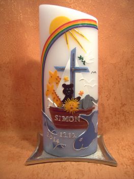 Taufkerze Arche Noah Regenbogen mit Sonne      310